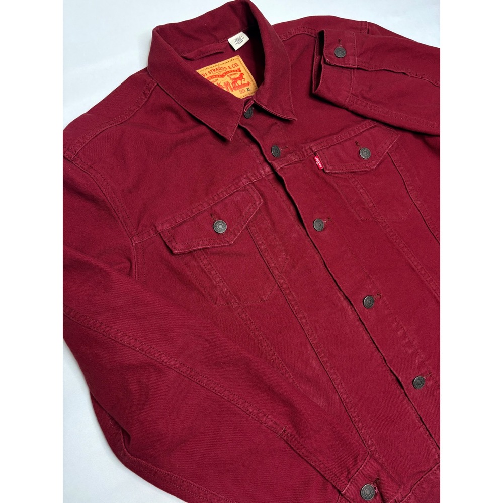 Levis Trucker Jacket Mens XL Burgundy Maroon Cotton Canvas Button Up 72334-0438